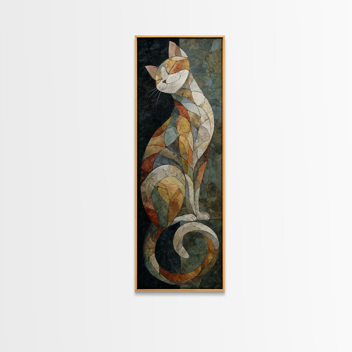 Sleeping Cat Curled Canvas Print, Animal Art, Digital Wall Art, Living Room Decor, Fine Art, Creature, Modern Wall Art, ANI-1x3-72