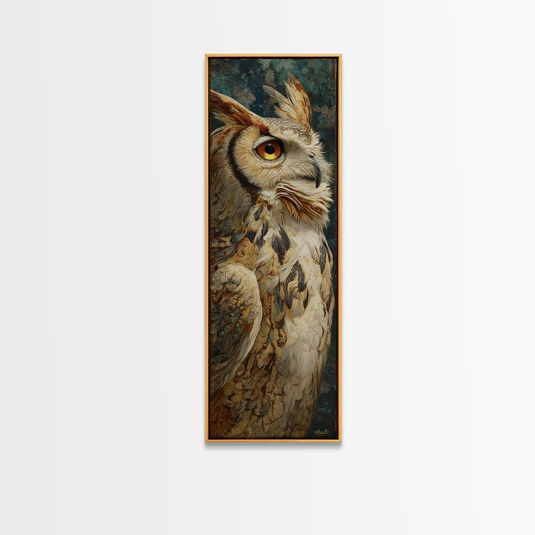 Owl with Moonlit Feathers and Celestial Accents Framed Canvas Print, Animal Art, Living Room Decor, Fine Art, Creature, ANI-1x3-75