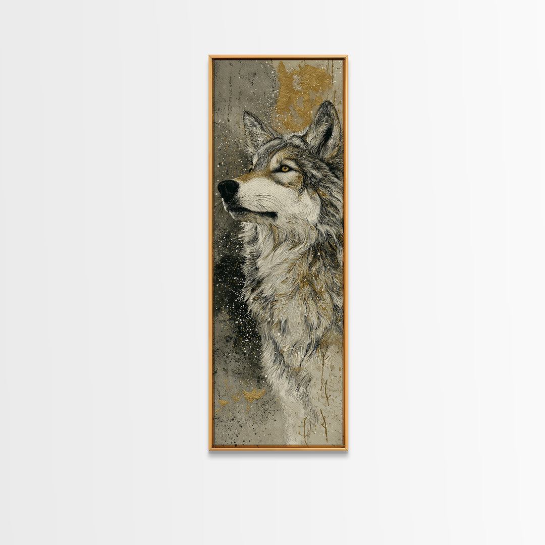 Wolf Silhouette Beneath a Star Filled Sky Canvas Print, Animal Art, Gallery Decor, Living Room Decor, Oil Painting, Creature, ANI-1x3-82