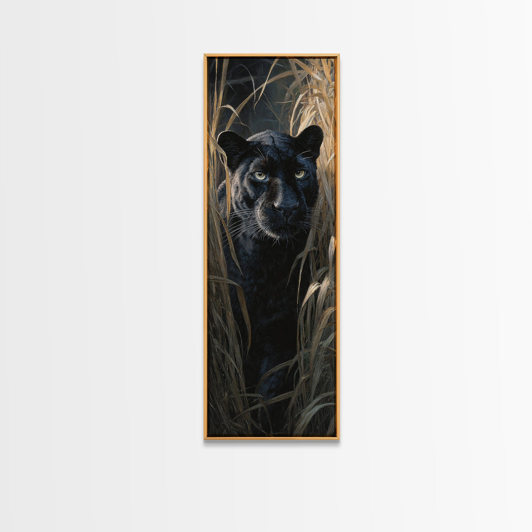 Dramatic Black Panther Emerging from Deep Jungle Canvas Print, Animal Art, Art Print, Living Room Decor, Oil Painting, Creature, ANI-1x3-90