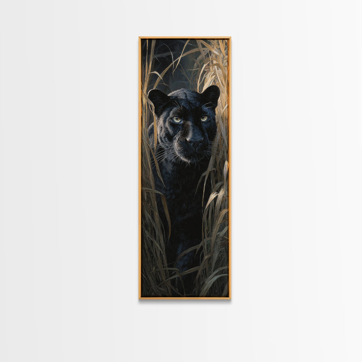 Dramatic Black Panther Emerging from Deep Jungle Canvas Print, Animal Art, Art Print, Living Room Decor, Oil Painting, Creature, ANI-1x3-90