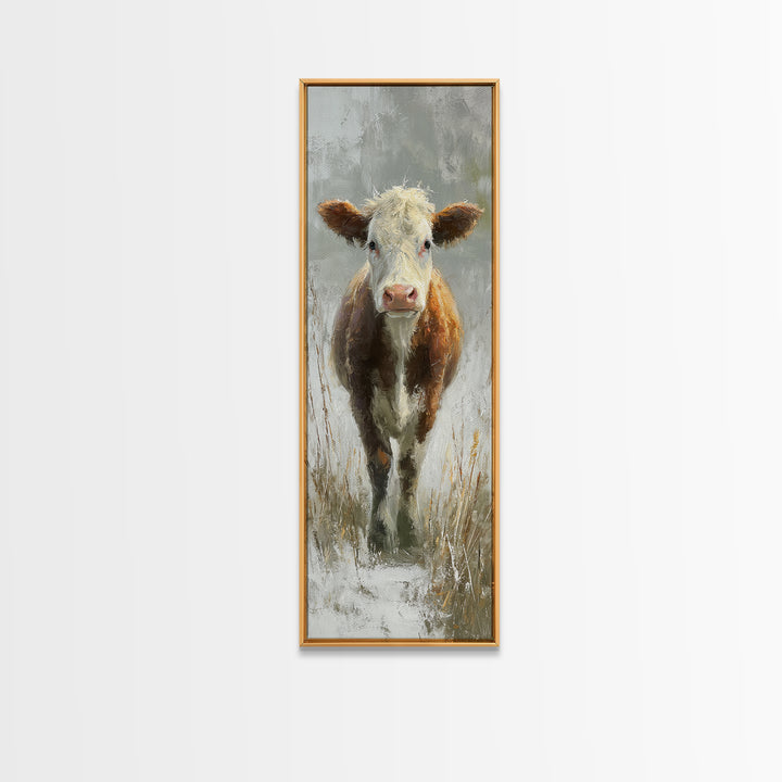 Gentle Cow Portrait Framed Canvas Print, Animal Art, Nursery Art, Living Room Decor, Fine Art, Creature, Luxury Decor, ANI-1x3-91
