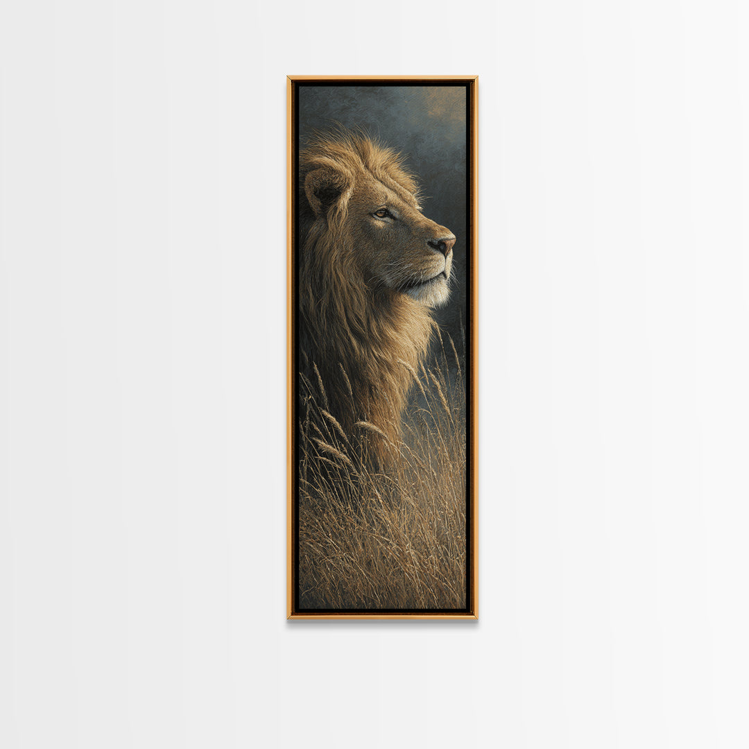 Regal Lion Profile Canvas Print, Animal Art, Minimalist Decor, Living Room Decor, Creature, Oil Painting, Digital Wall Art, ANI-1x3-93