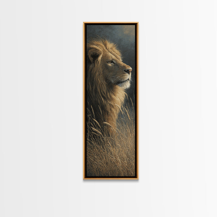 Regal Lion Profile Canvas Print, Animal Art, Minimalist Decor, Living Room Decor, Creature, Oil Painting, Digital Wall Art, ANI-1x3-93