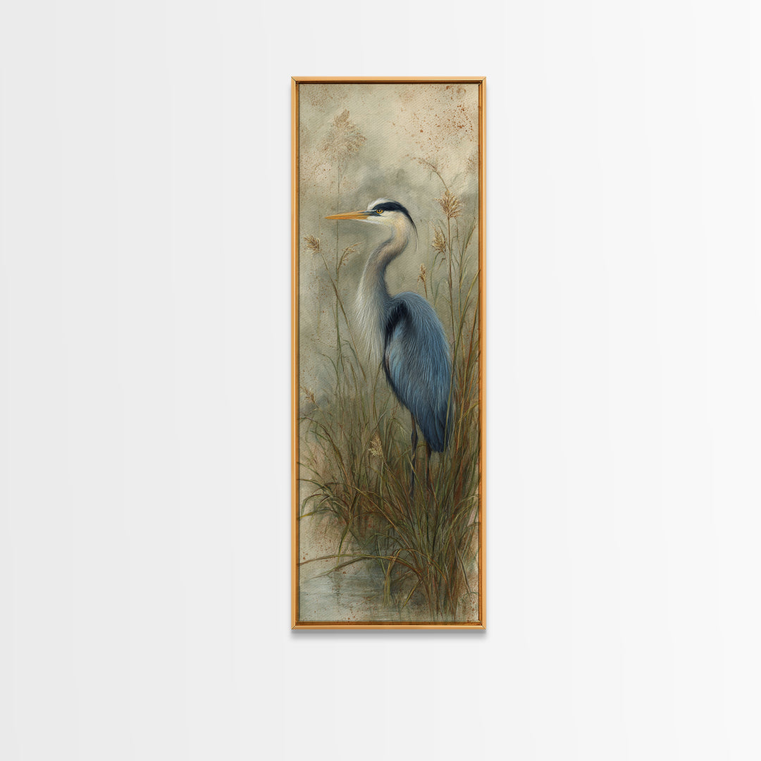 Blue Heron Standing Canvas Print, Animal Art, Cat Art, Living Room Decor, Fine Art, Creature, Art Print, Textured Painting, ANI-1x3-95