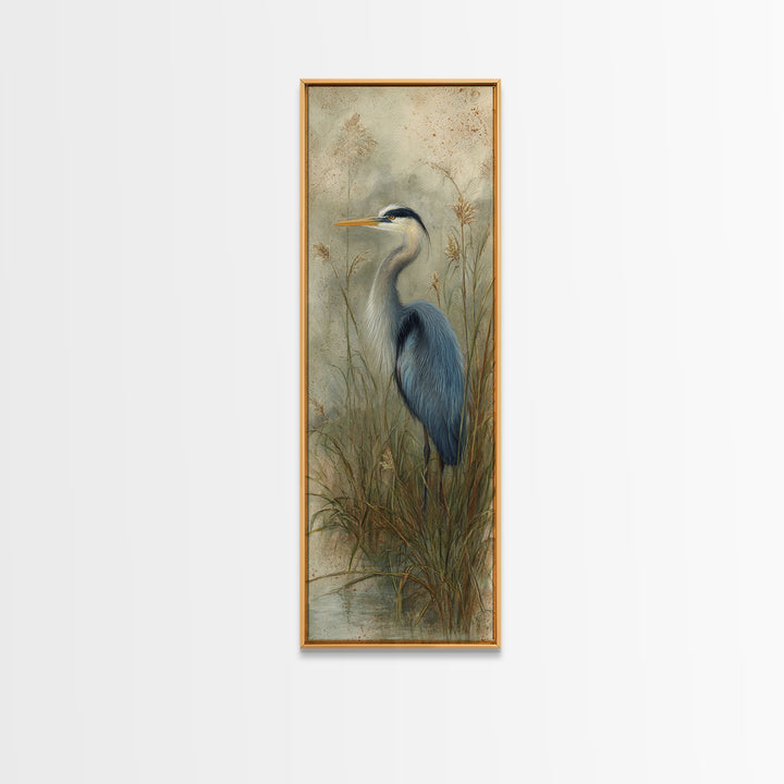 Blue Heron Standing Canvas Print, Animal Art, Cat Art, Living Room Decor, Fine Art, Creature, Art Print, Textured Painting, ANI-1x3-95