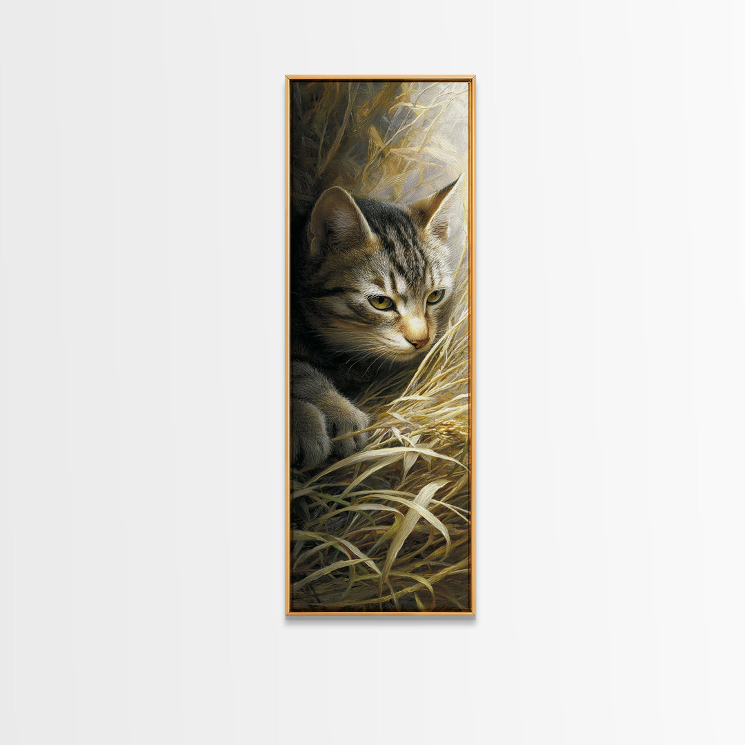 Sleeping Cat Curled Framed Canvas Print, Animal Art, Printable Art, Living Room Decor, Abstract Art, Creature, Downloadable Art, ANI-1x3-96