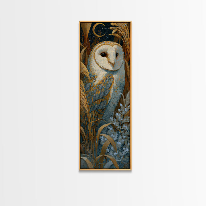 Owl with Moonlit Feathers and Celestial Accents Canvas Print, Animal Art, Safari Nursery Decor, Living Room Decor, Creature, ANI-1x3-99