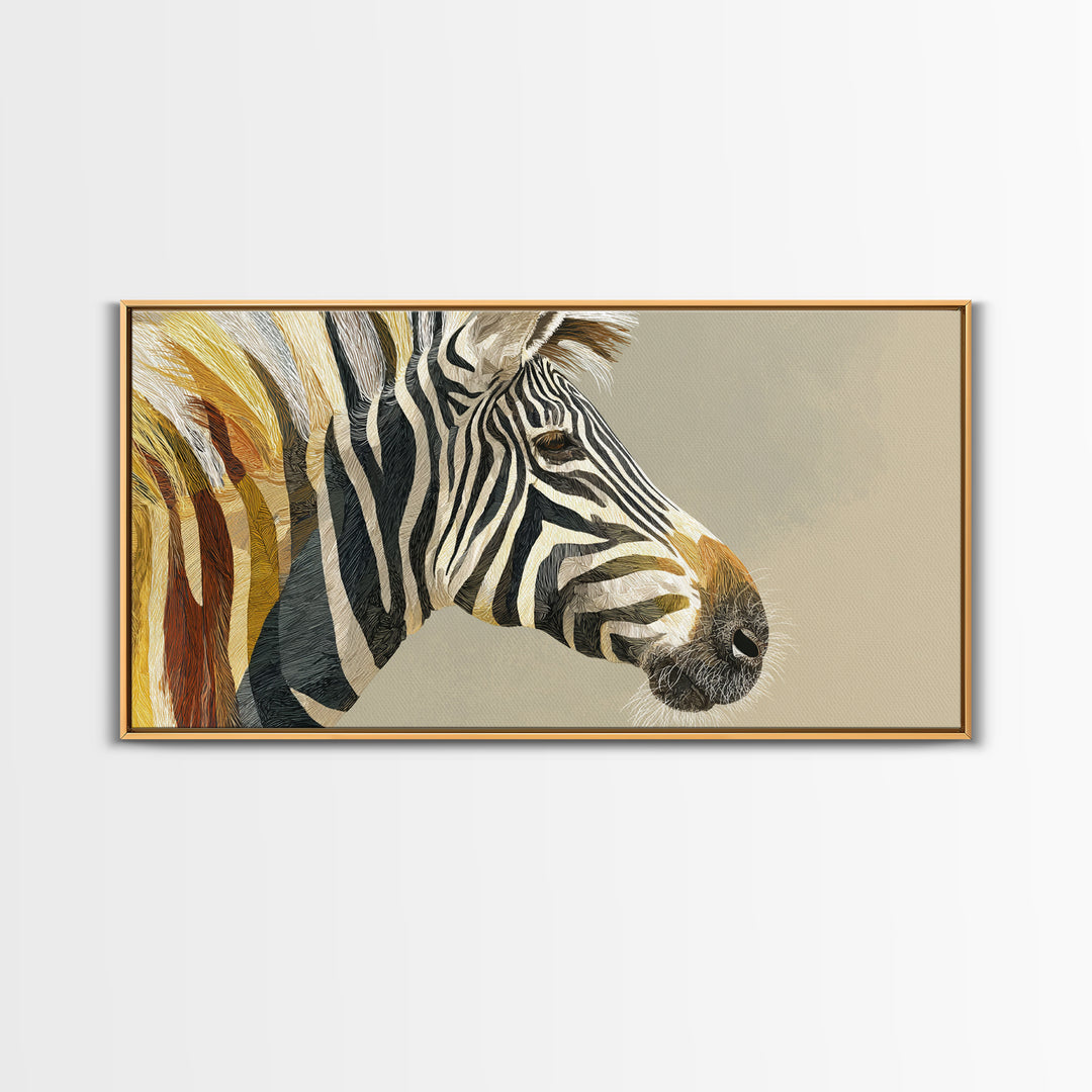 Zebra Portrait with Bold Graphic Stripe Pattern Canvas Print, Animal Art, Minimalist Decor, Living Room Decor, Creature, ANI-2x1-13