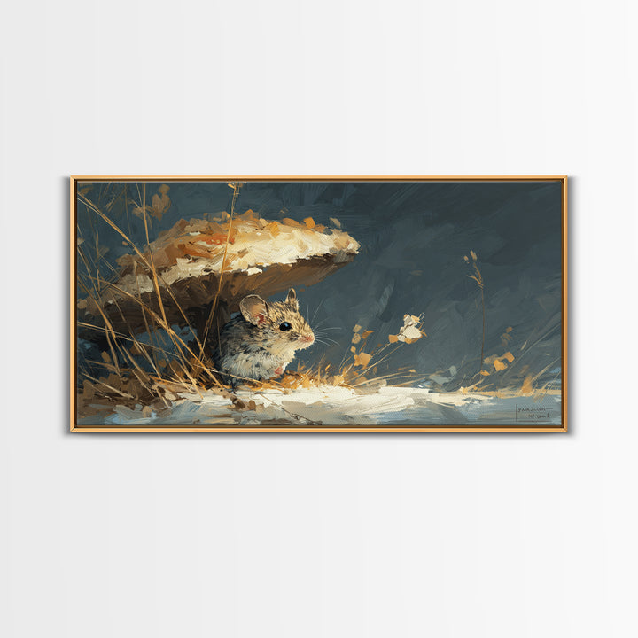 Tiny Field Mouse Framed Canvas Print, Animal Art, Luxury Decor, Living Room Decor, Fine Art, Creature, Digital Art, Printable, ANI-2x1-30