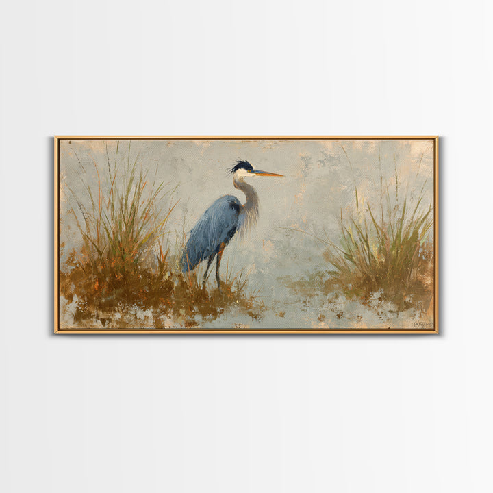 Blue Heron Standing Canvas Print, Animal Art, Printable, Living Room Decor, Fine Art, Creature, Nursery, Boho Wall Art, ANI-2x1-31
