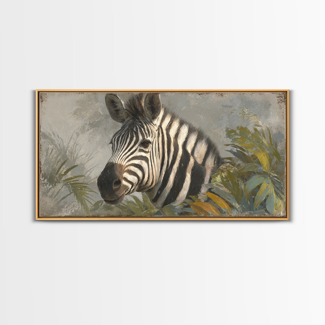 Zebra Portrait with Bold Graphic Stripe Pattern Canvas Print, Animal Art, Minimalist Decor, Living Room Decor, Creature, ANI-2x1-37
