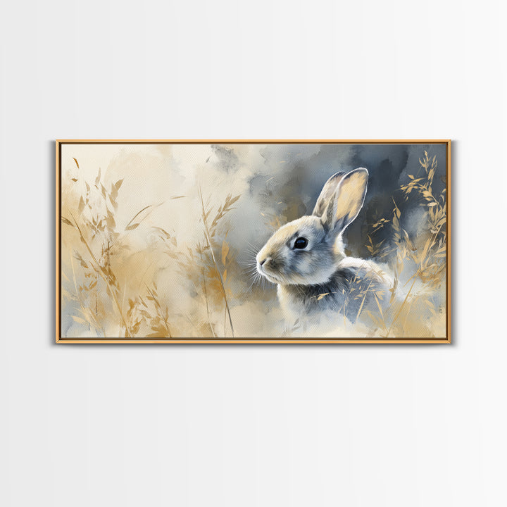 Curious Rabbit in a Soft Watercolor Meadow Canvas Print, Animal Art, Digital Art, Living Room Decor, Fine Art, Creature, ANI-2x1-49
