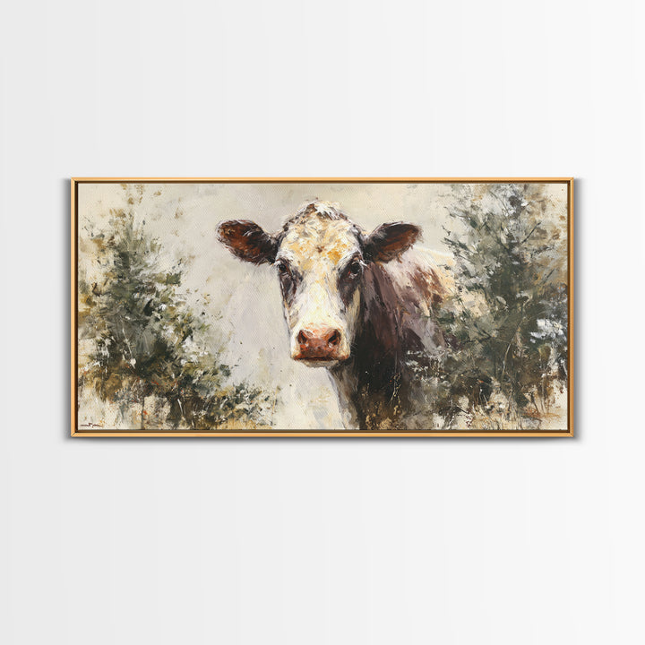 Gentle Cow Portrait Framed Canvas Print, Animal Art, Nursery Decor, Living Room Decor, Fine Art, Creature, Nursery Art, ANI-2x1-51