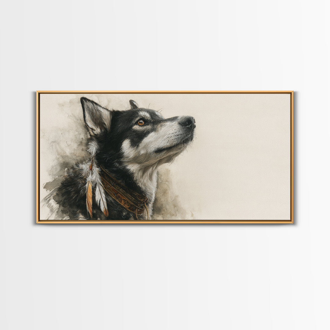 Dog Portrait with Painterly Collar and Loyal Canvas Print, Animal Art, Wall Decor, Living Room Decor, Oil Painting, Creature, ANI-2x1-57
