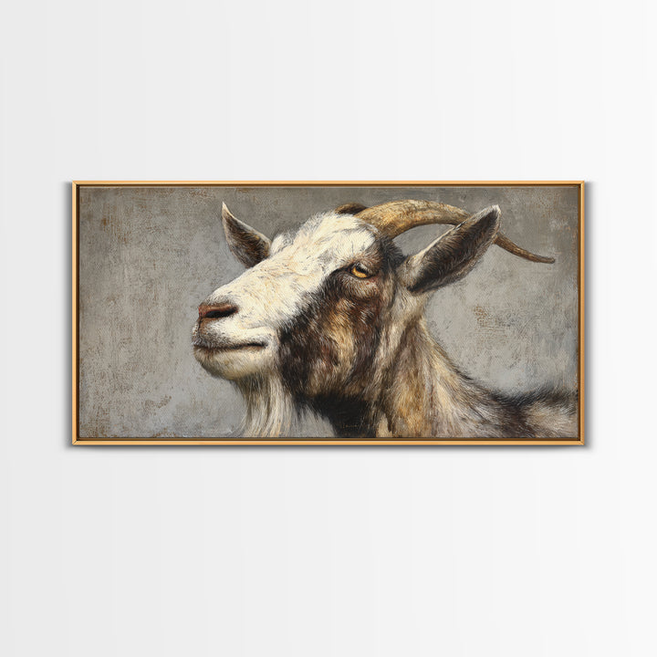 Goat Portrait with Rustic Folk Art Personality Framed Canvas Print, Animal Art, Digital Prints, Living Room Decor, Creature, ANI-2x1-65