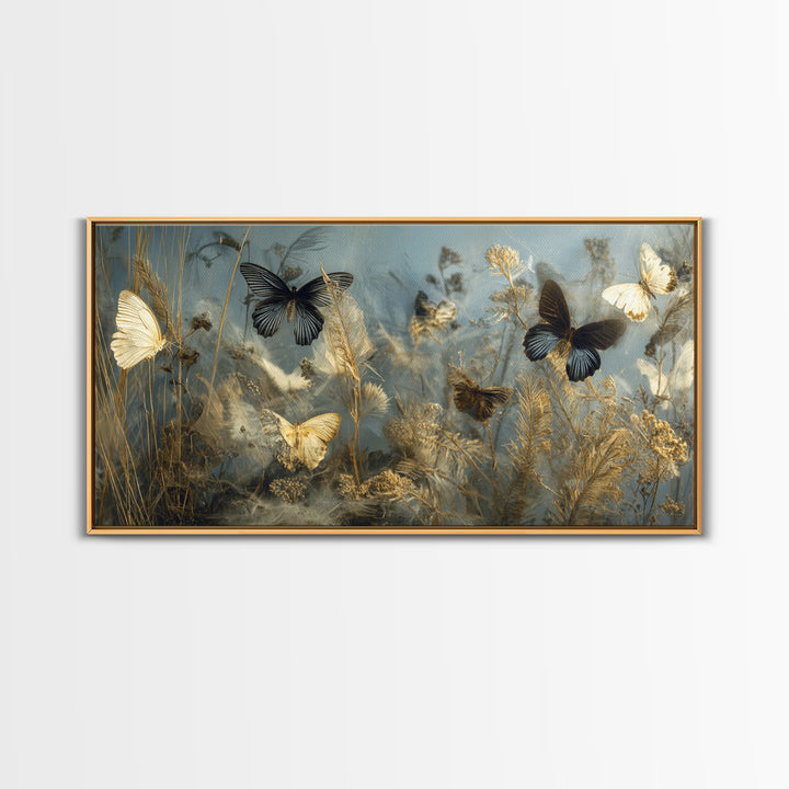 Butterfly Specimen Composition Framed Canvas Print, Animal Art, Trendy Wall Art, Living Room Decor, Fine Art, Creature, ANI-2x1-67