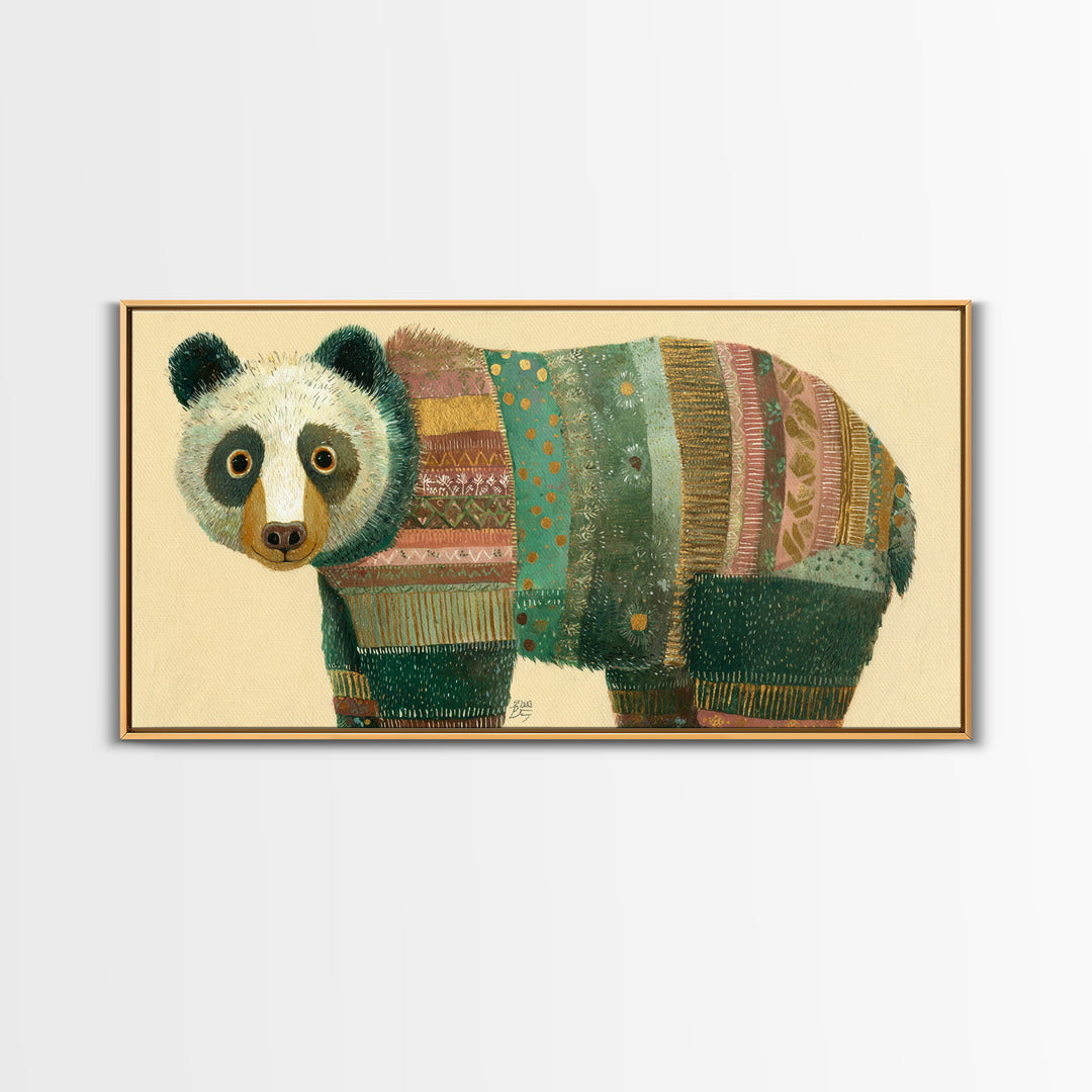 Whimsical Bear in a Patterned Sweater with Canvas Print, Animal Art, Wall Decor, Living Room Decor, Fine Art, Creature, ANI-2x1-70