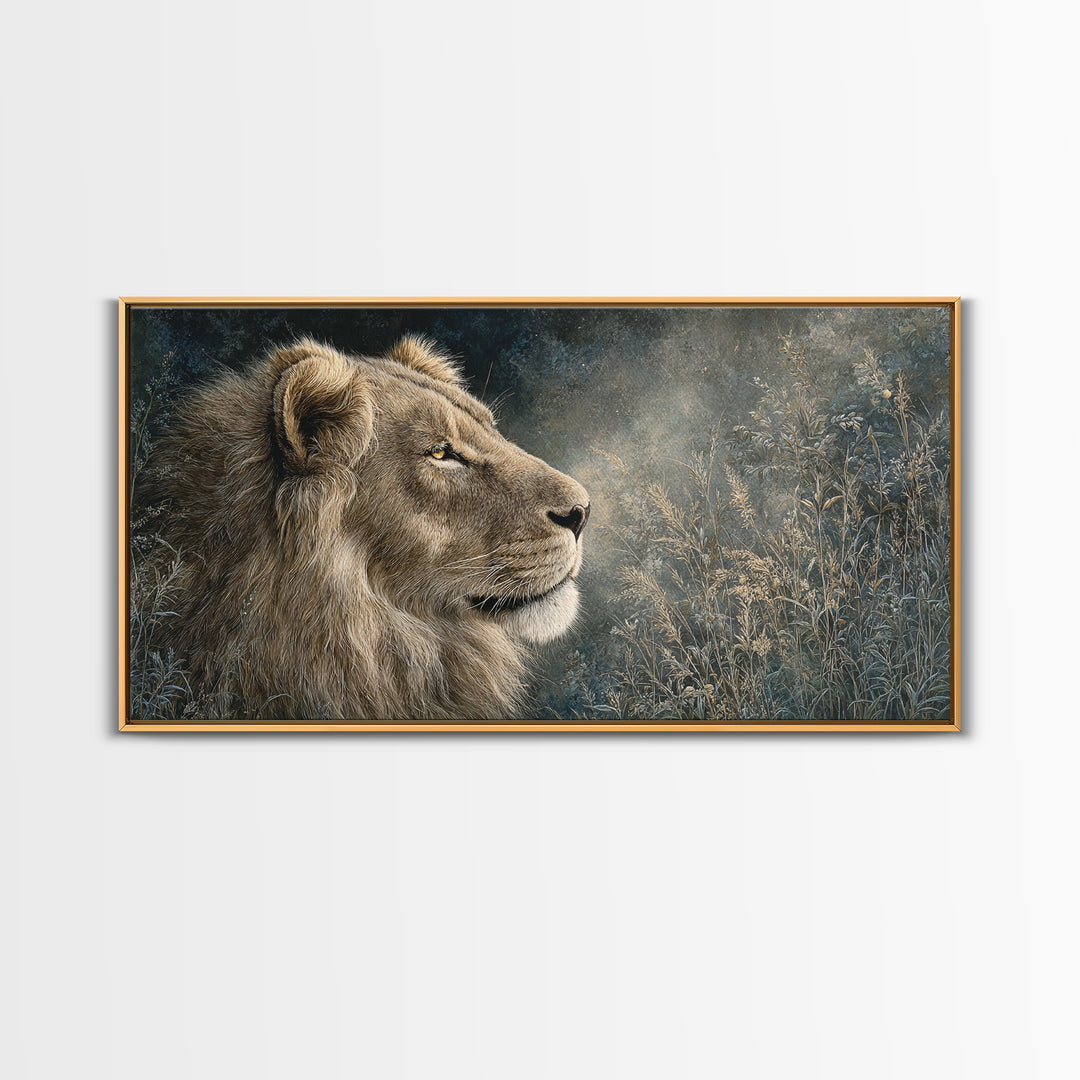 Regal Lion Profile Canvas Print, Animal Art, Printable, Living Room Decor, Oil Painting, Creature, Nursery, Boho Wall Art, ANI-2x1-77