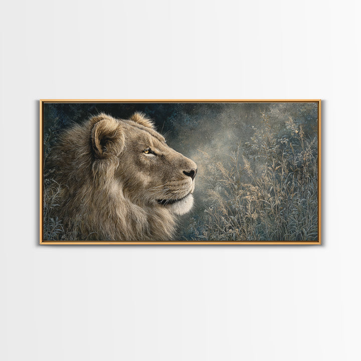 Regal Lion Profile Canvas Print, Animal Art, Printable, Living Room Decor, Oil Painting, Creature, Nursery, Boho Wall Art, ANI-2x1-77