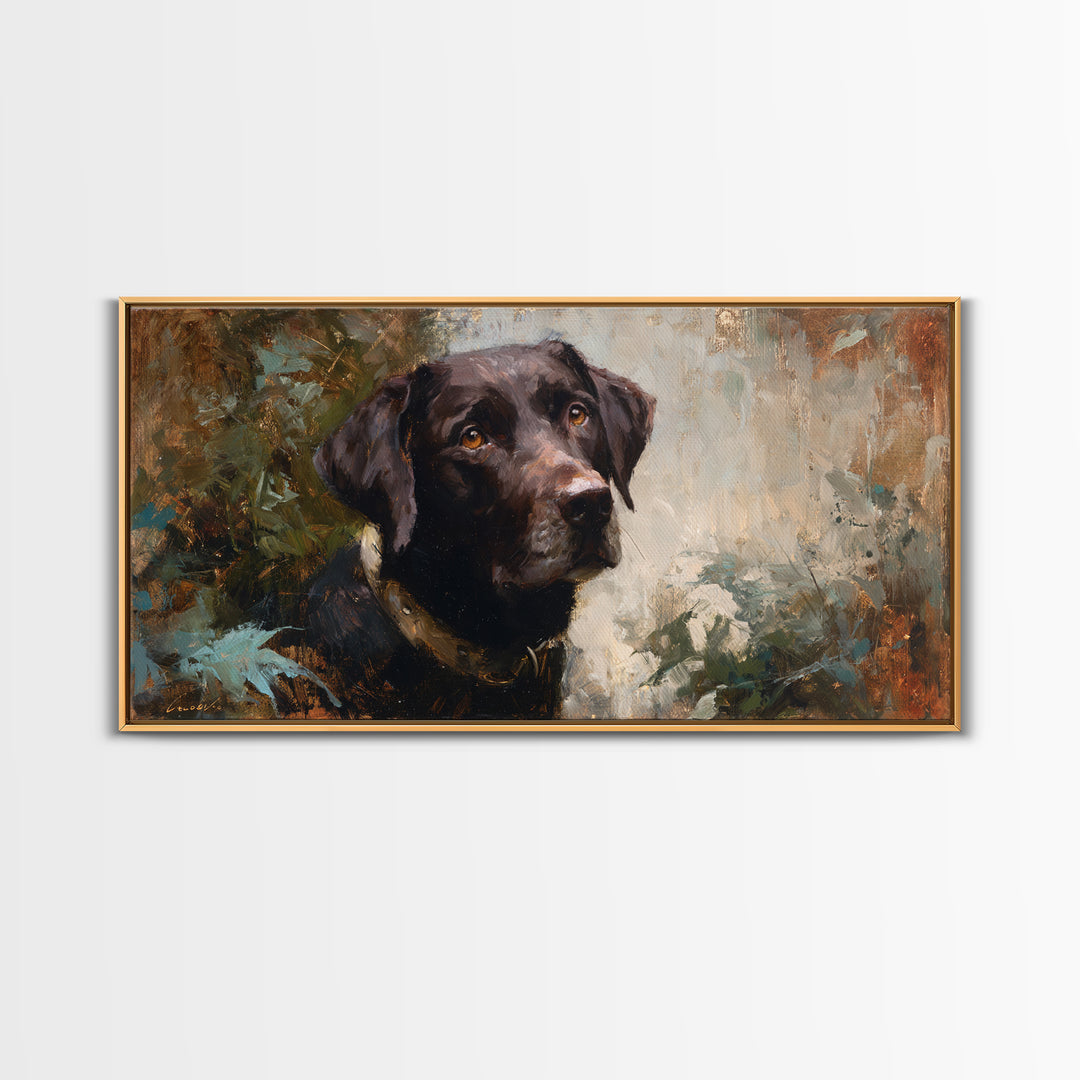 Dog Portrait with Painterly Collar and Loyal Framed Canvas Print, Animal Art, Printable Wall Art, Living Room Decor, Creature, ANI-2x1-81
