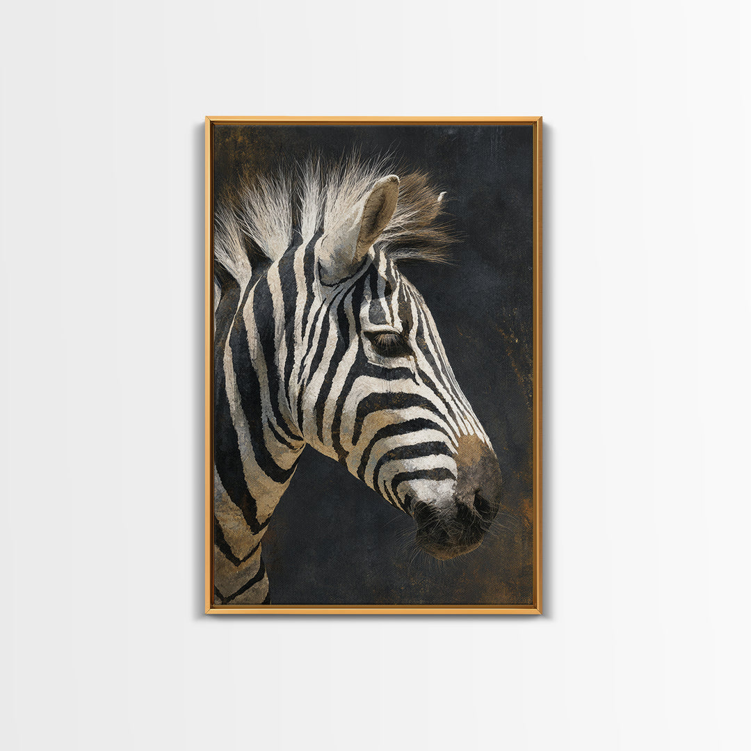 Zebra Portrait with Bold Graphic Stripe Pattern Framed Canvas Print, Animal Art, Wall Art, Living Room Decor, Creature, ANI-2x3-1
