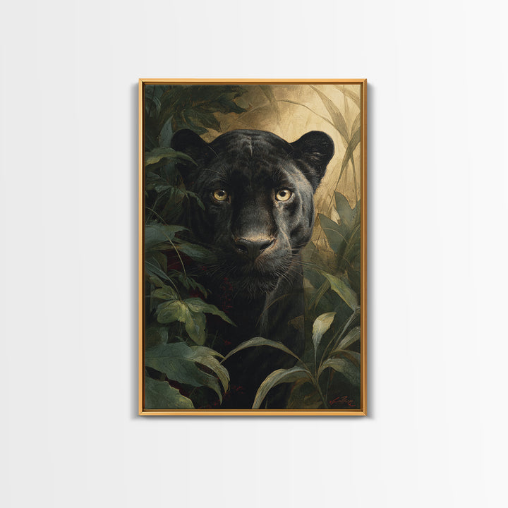 Dramatic Black Panther Emerging from Deep Jungle Canvas Print, Animal Art, Art Print, Living Room Decor, Oil Painting, Creature, ANI-2x3-14