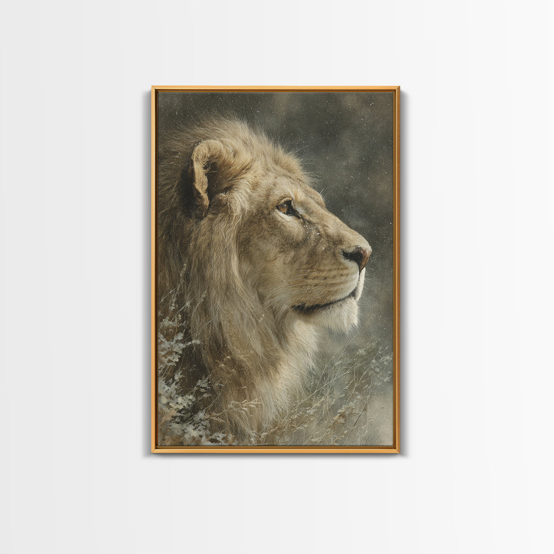 Regal Lion Profile Framed Canvas Print, Animal Art, Decor, Living Room Decor, Abstract Art, Creature, Printable Art, ANI-2x3-17
