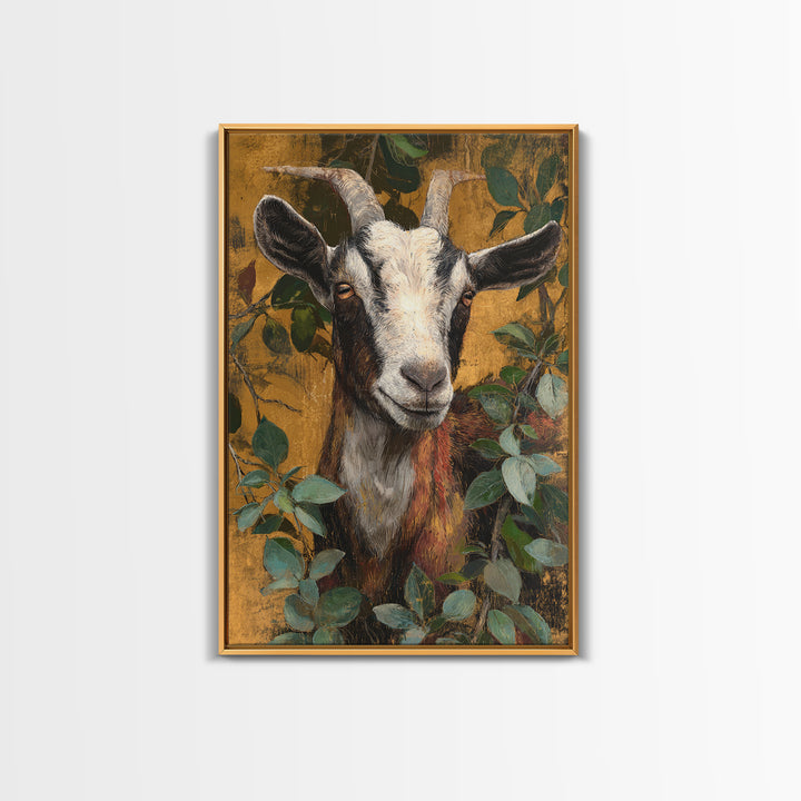 Goat Portrait with Rustic Folk Art Personality Canvas Print, Animal Art, Home Decor, Living Room Decor, Fine Art, Creature, ANI-2x3-29