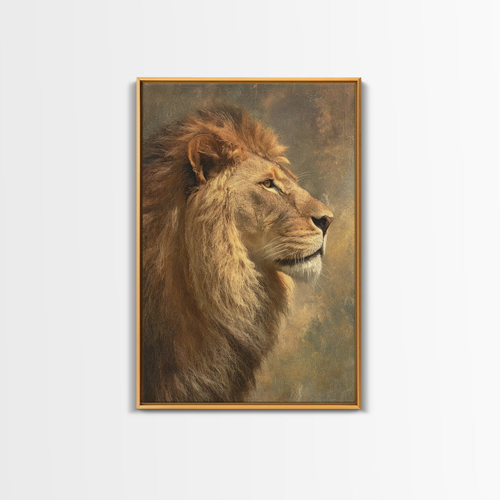 Regal Lion Profile Framed Canvas Print, Animal Art, Decor, Living Room Decor, Abstract Art, Creature, Printable Art, ANI-2x3-41