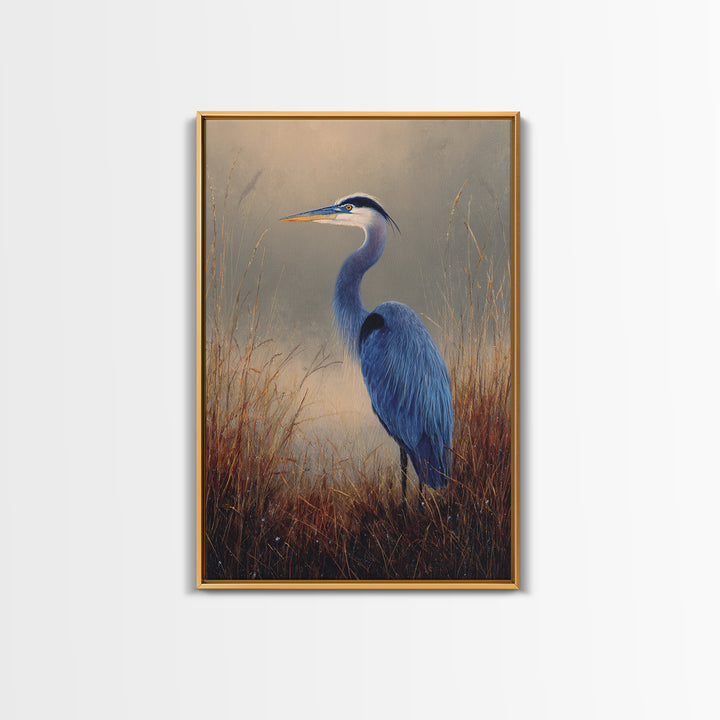 Blue Heron Standing Framed Canvas Print, Animal Art, Contemporary Art, Living Room Decor, Fine Art, Creature, Digital Wall Art, ANI-2x3-43