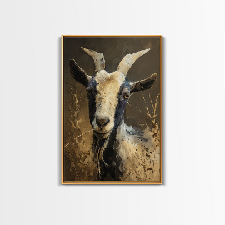 Goat Portrait with Rustic Folk Art Personality Canvas Print, Animal Art, Home Decor, Living Room Decor, Fine Art, Creature, ANI-2x3-5
