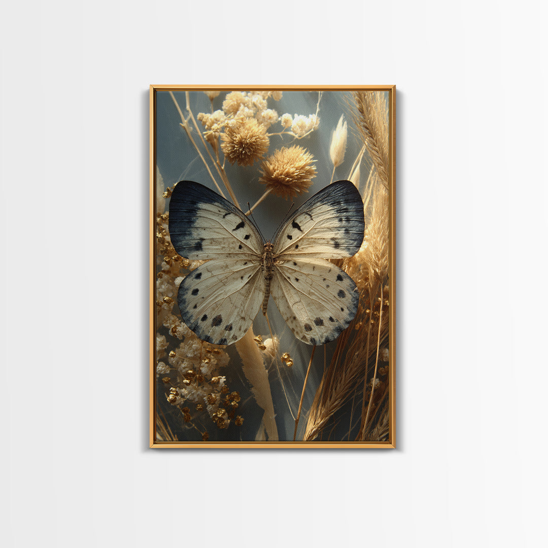 Butterfly Specimen Composition Framed Canvas Print, Animal Art, Textured Painting, Living Room Decor, Fine Art, Creature, ANI-2x3-55