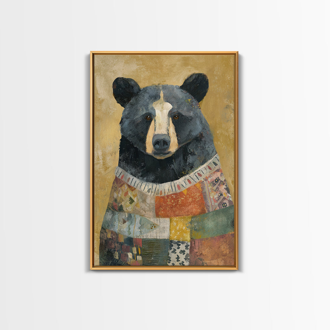 Whimsical Bear in a Patterned Sweater with Canvas Print, Animal Art, Digital Prints, Living Room Decor, Fine Art, Creature, ANI-2x3-58