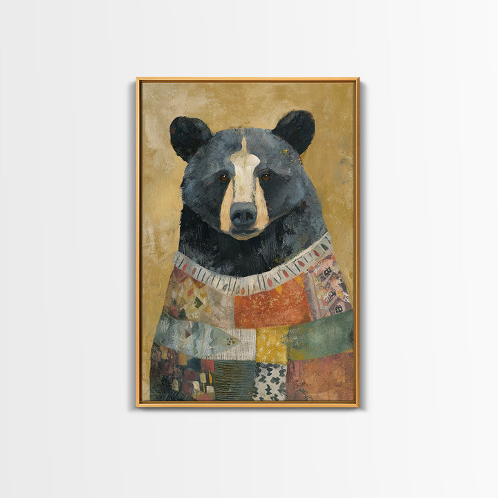 Whimsical Bear in a Patterned Sweater with Canvas Print, Animal Art, Digital Prints, Living Room Decor, Fine Art, Creature, ANI-2x3-58