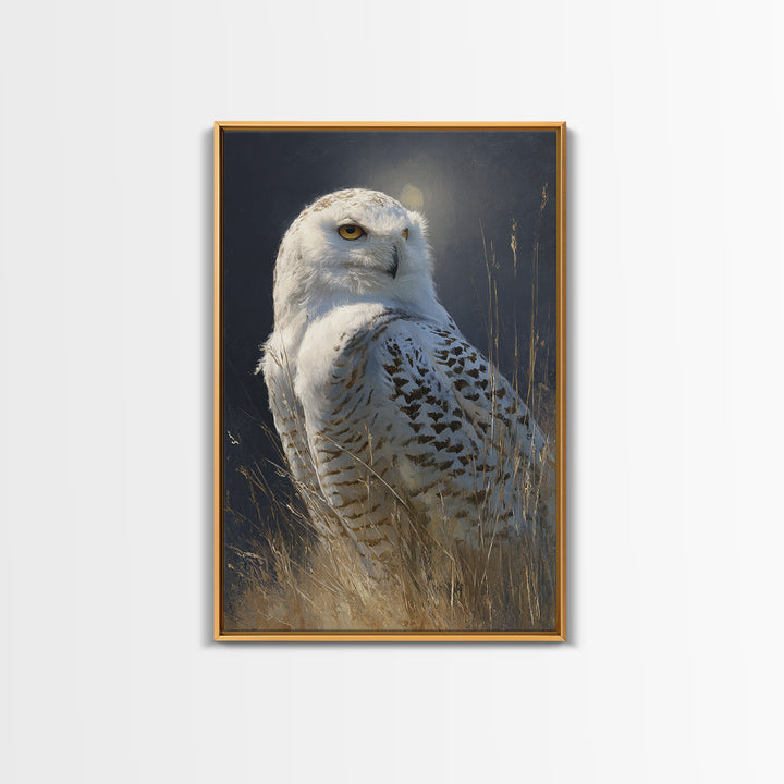 Owl with Moonlit Feathers and Celestial Accents Canvas Print, Animal Art, Print, Living Room Decor, Fine Art, Creature, ANI-2x3-71