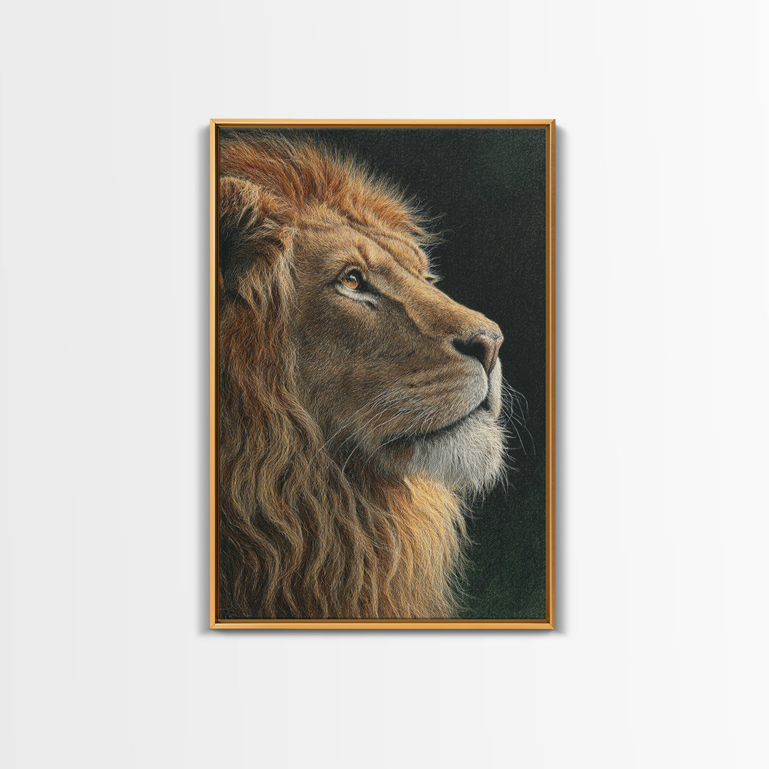 Regal Lion Profile Framed Canvas Print, Animal Art, Nursery Wall Art, Living Room Decor, Watercolor Art, Creature, ANI-2x3-89