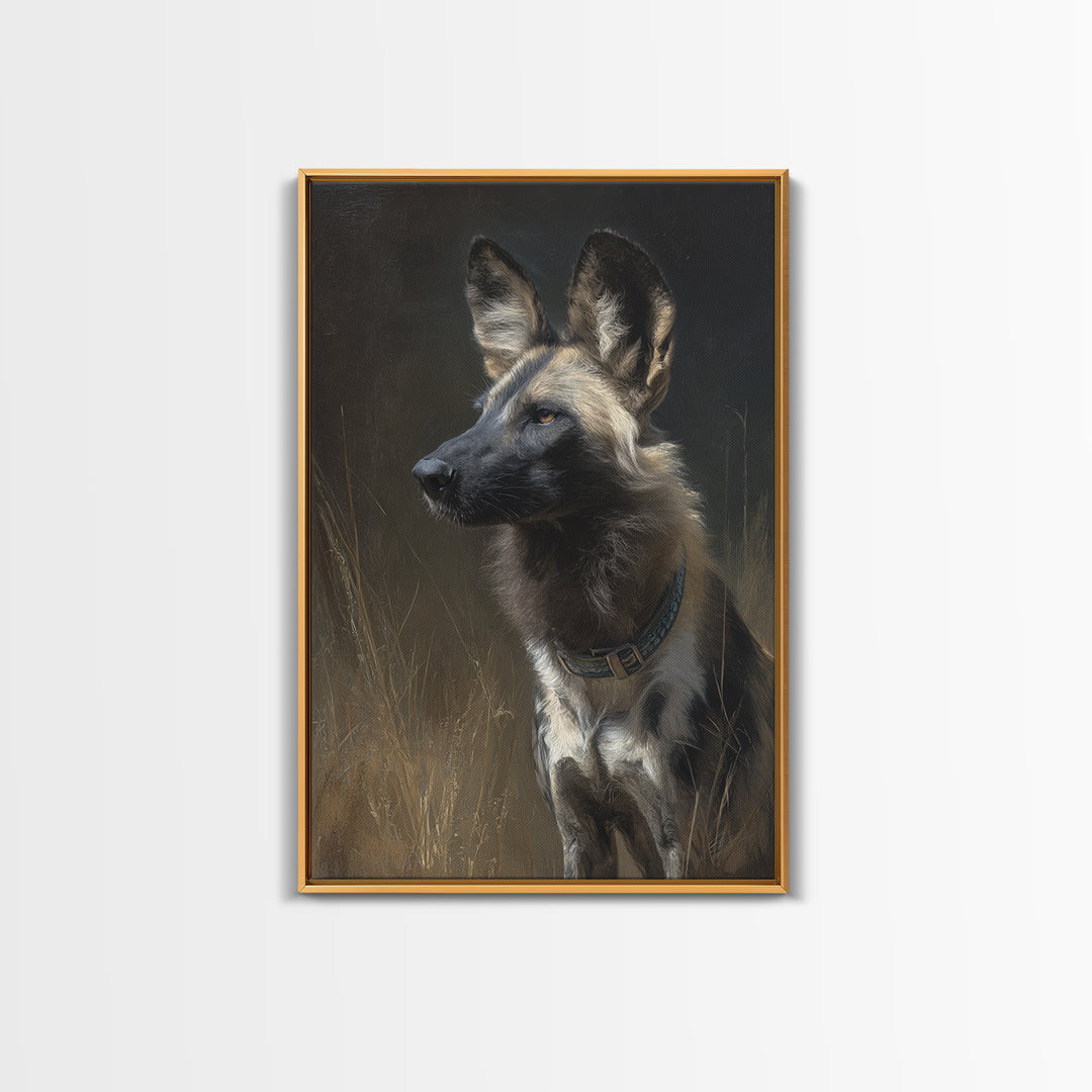 Dog Portrait with Painterly Collar and Loyal Framed Canvas Print, Animal Art, Oil Painting, Living Room Decor, Creature, ANI-2x3-93