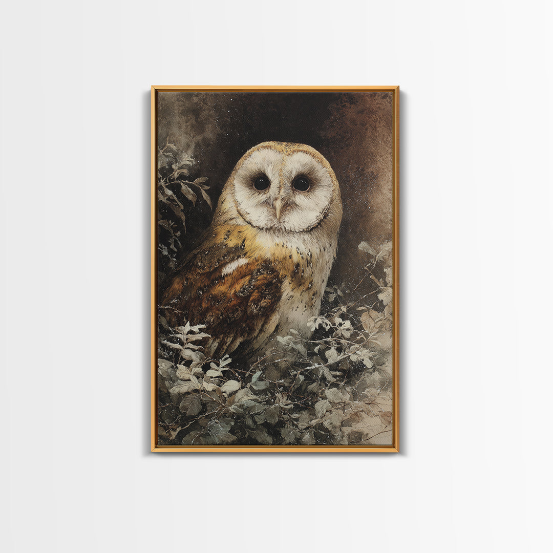 Owl with Moonlit Feathers and Celestial Accents Canvas Print, Animal Art, Printable Art, Living Room Decor, Oil Painting, ANI-2x3-95