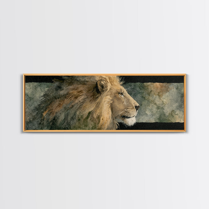 Regal Lion Profile Framed Canvas Print, Animal Art, Art Deco, Living Room Decor, Creature, Cat Art, Safari Nursery Decor, ANI-3x1-1