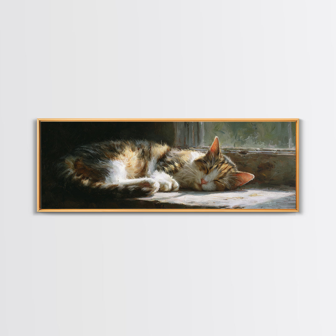 Sleeping Cat Curled Canvas Print, Animal Art, Modern Decor, Living Room Decor, Abstract Art, Creature, Home Decor, Wall Decor, ANI-3x1-100