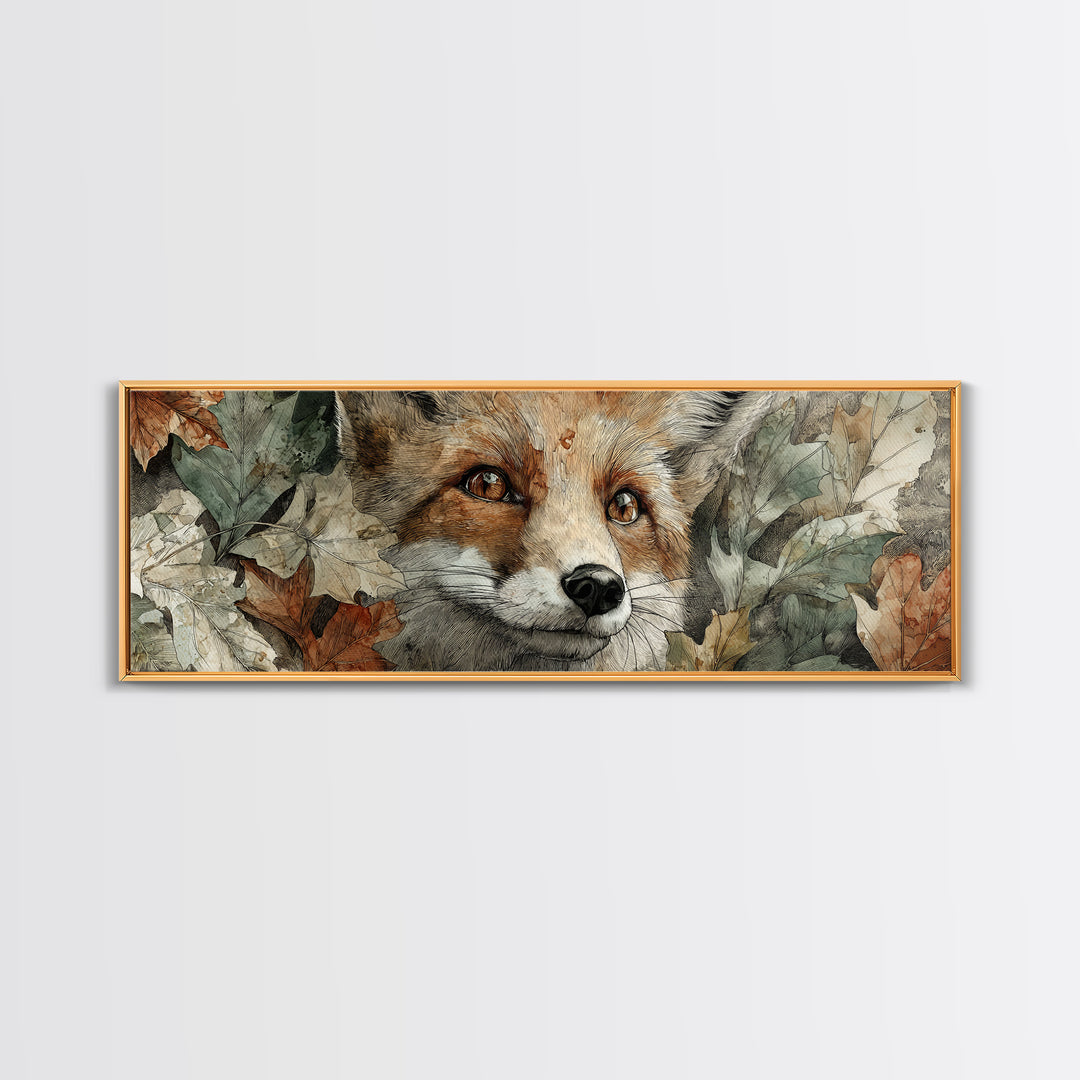 Dignified Fox Portrait Framed Canvas Print, Animal Art, Printable Art, Living Room Decor, Oil Painting, Creature, ANI-3x1-17