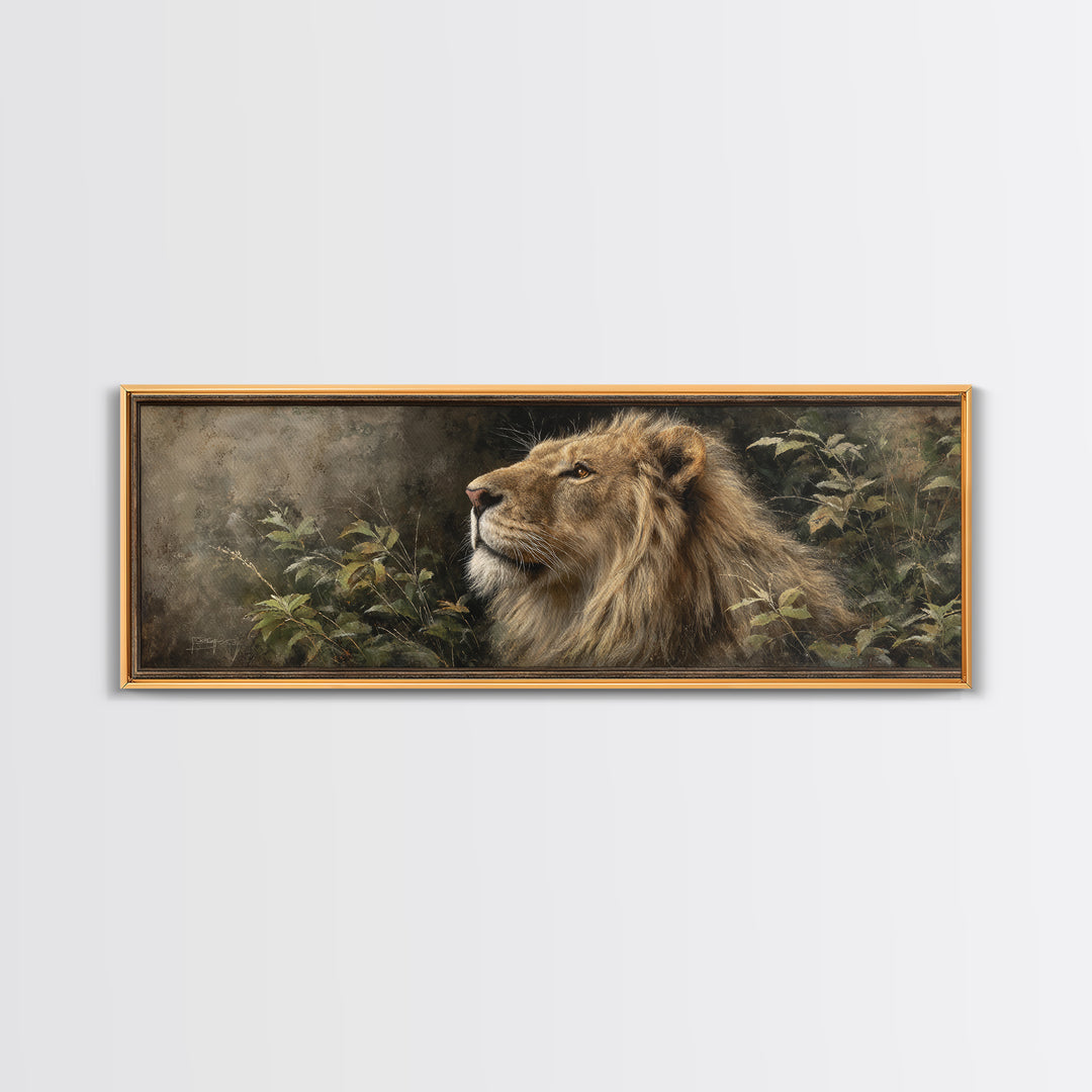 Regal Lion Profile Canvas Print, Animal Art, Farmhouse Decor, Living Room Decor, Abstract Art, Creature, Neutral Decor, ANI-3x1-25