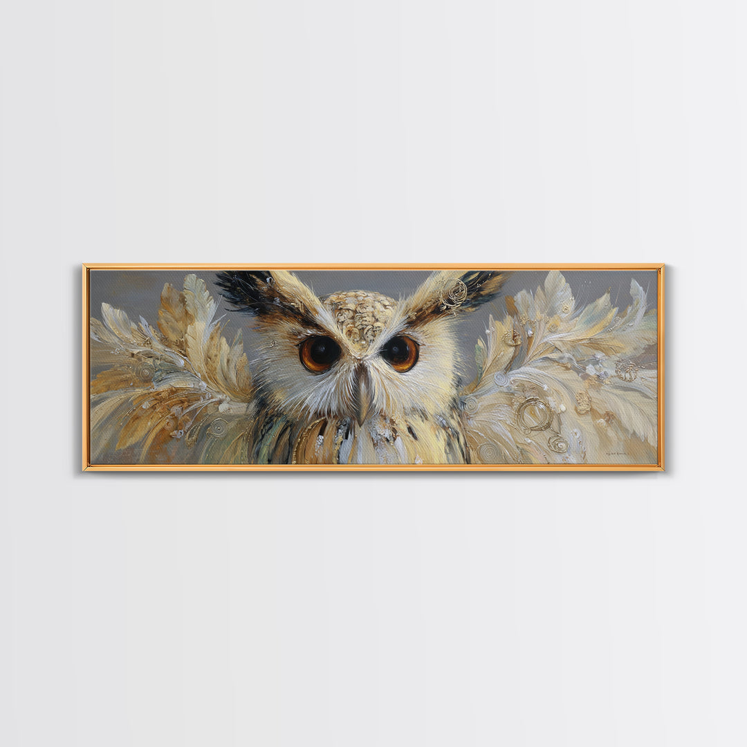Owl with Moonlit Feathers and Celestial Accents Canvas Print, Animal Art, Luxury Decor, Living Room Decor, Abstract Art, ANI-3x1-31
