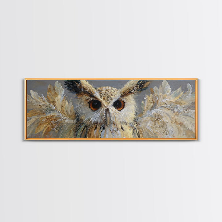 Owl with Moonlit Feathers and Celestial Accents Canvas Print, Animal Art, Luxury Decor, Living Room Decor, Abstract Art, ANI-3x1-31