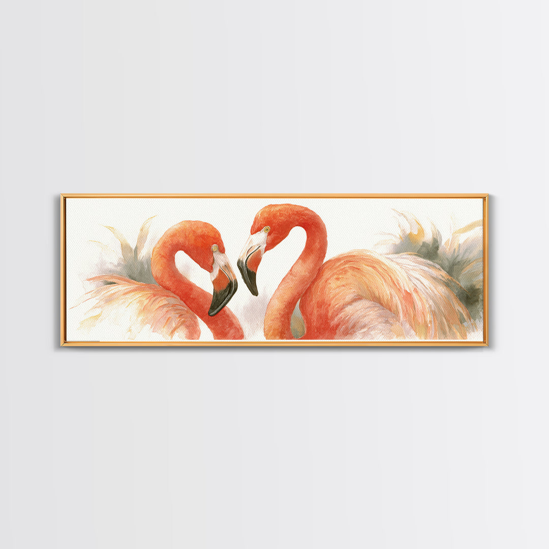 Flamingo Pair in Elegant Coral and Cream Canvas Print, Animal Art, Art Print, Living Room Decor, Creature, Digital Art, ANI-3x1-35