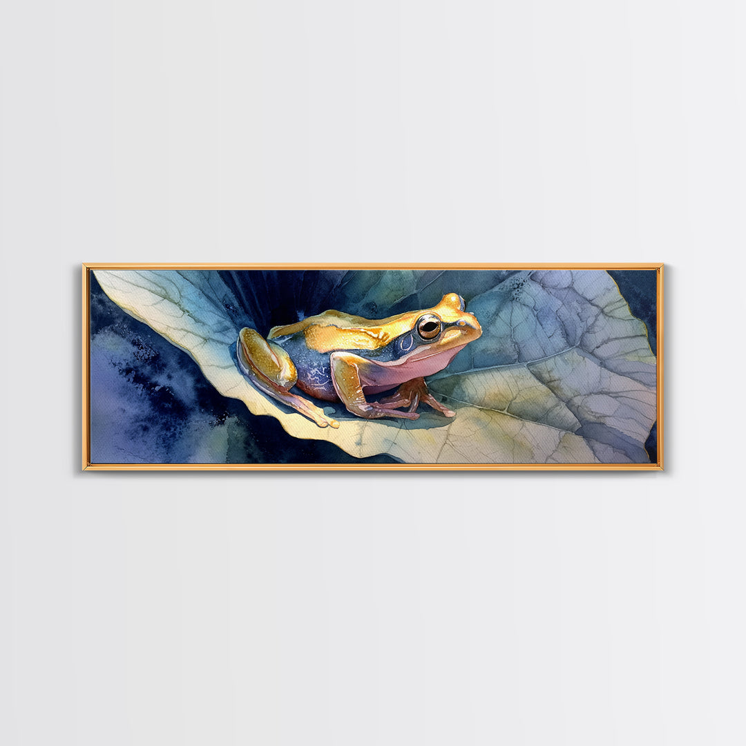 Frog on a Lotus Leaf Canvas Print, Animal Art, Downloadable Art, Living Room Decor, Fine Art, Creature, Minimalist Decor, ANI-3x1-36