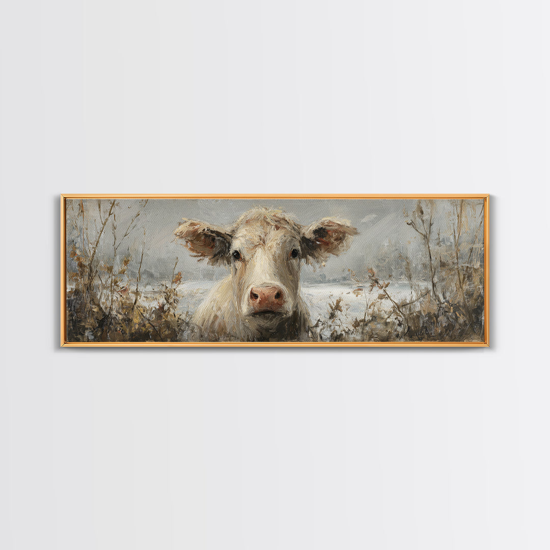Gentle Cow Portrait Framed Canvas Print, Animal Art, Wall Decor, Living Room Decor, Fine Art, Creature, Nursery Wall Art, ANI-3x1-47