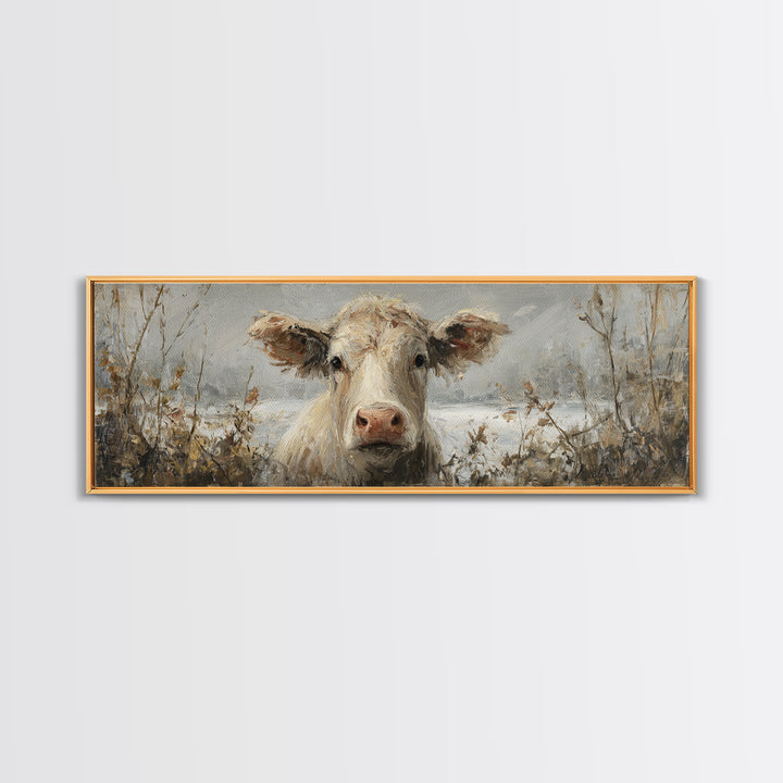Gentle Cow Portrait Framed Canvas Print, Animal Art, Wall Decor, Living Room Decor, Fine Art, Creature, Nursery Wall Art, ANI-3x1-47