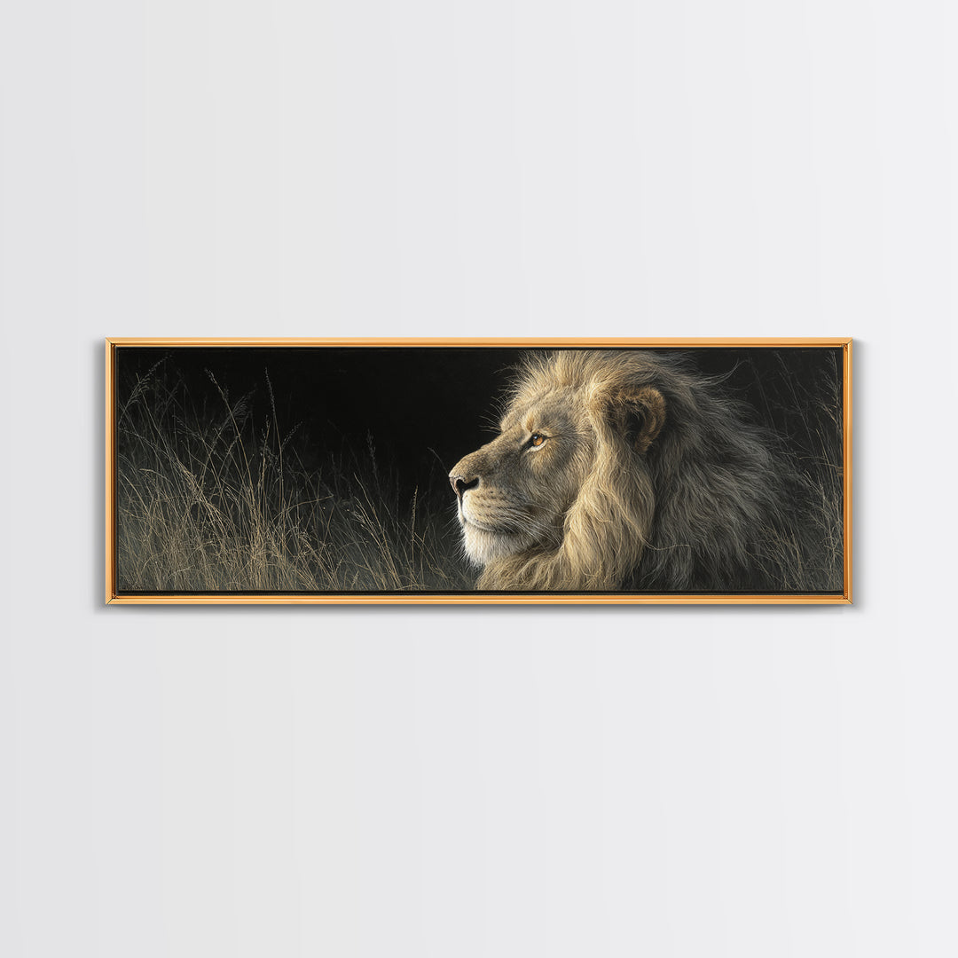 Regal Lion Profile Canvas Print, Animal Art, Farmhouse Decor, Living Room Decor, Abstract Art, Creature, Neutral Decor, ANI-3x1-49